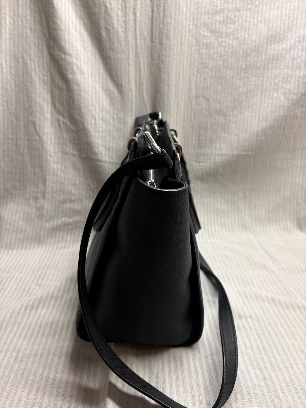 Michael Kors Black Leather Tote with Silver-Tone Hardware